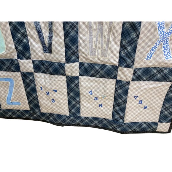 NEW Handmade Alphabet Quilt Blanket 36" X 54” Multicolor Letters Plaid Gingham S - Picture 2 of 4